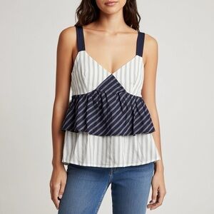 Joie Navy & White Striped Peplum Tank Top